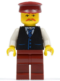 LEGO twn068 Black Vest with Blue Striped Tie, Dark Red Legs, White Arms, Dark Red Hat, Moustache
